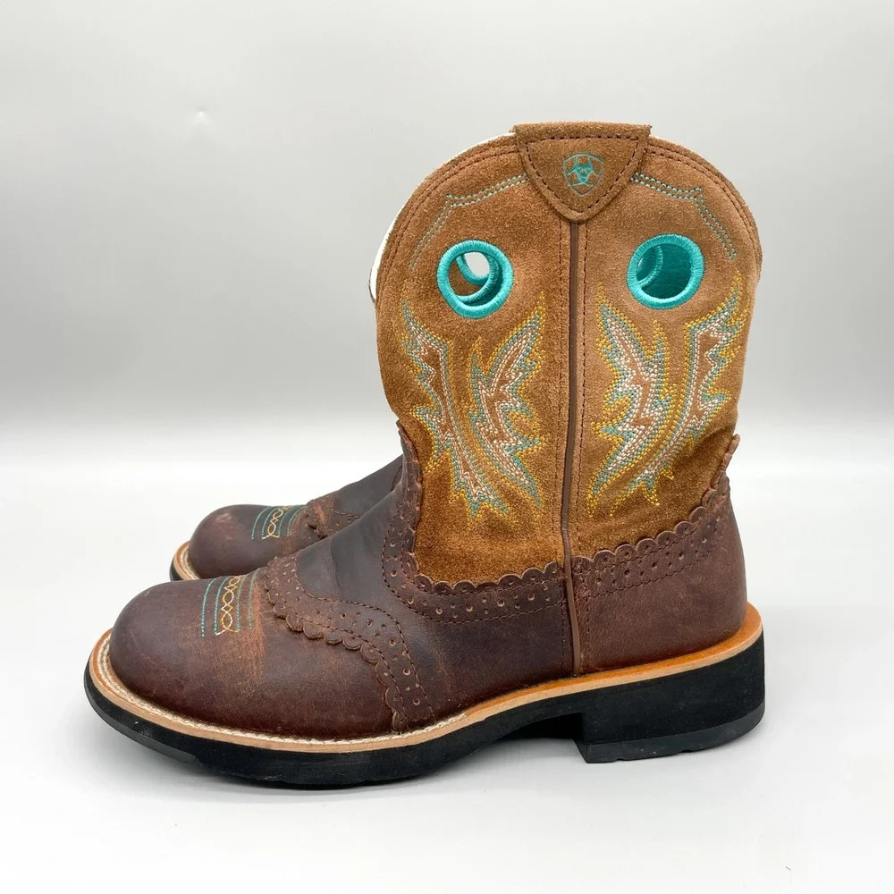 Ariat Fatbaby Womens 7.5B Brown Leather Suede Western Boots Coastal Cowgirl Boho